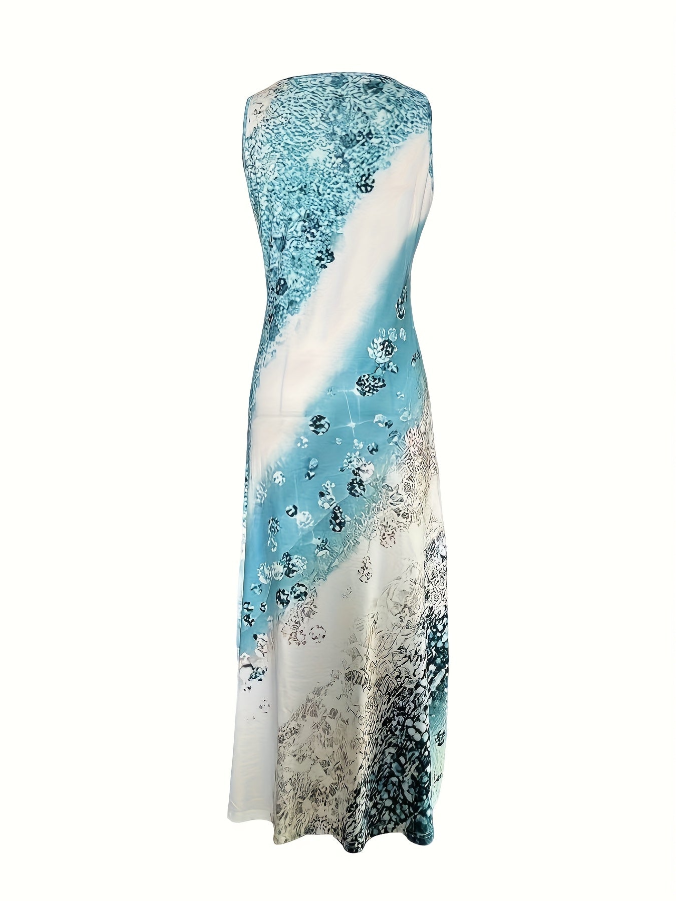 Floral Printed Sleeveless Dress; Casual Holiday Round Neck Long Dress for Women'S Spring And Summer Clothing