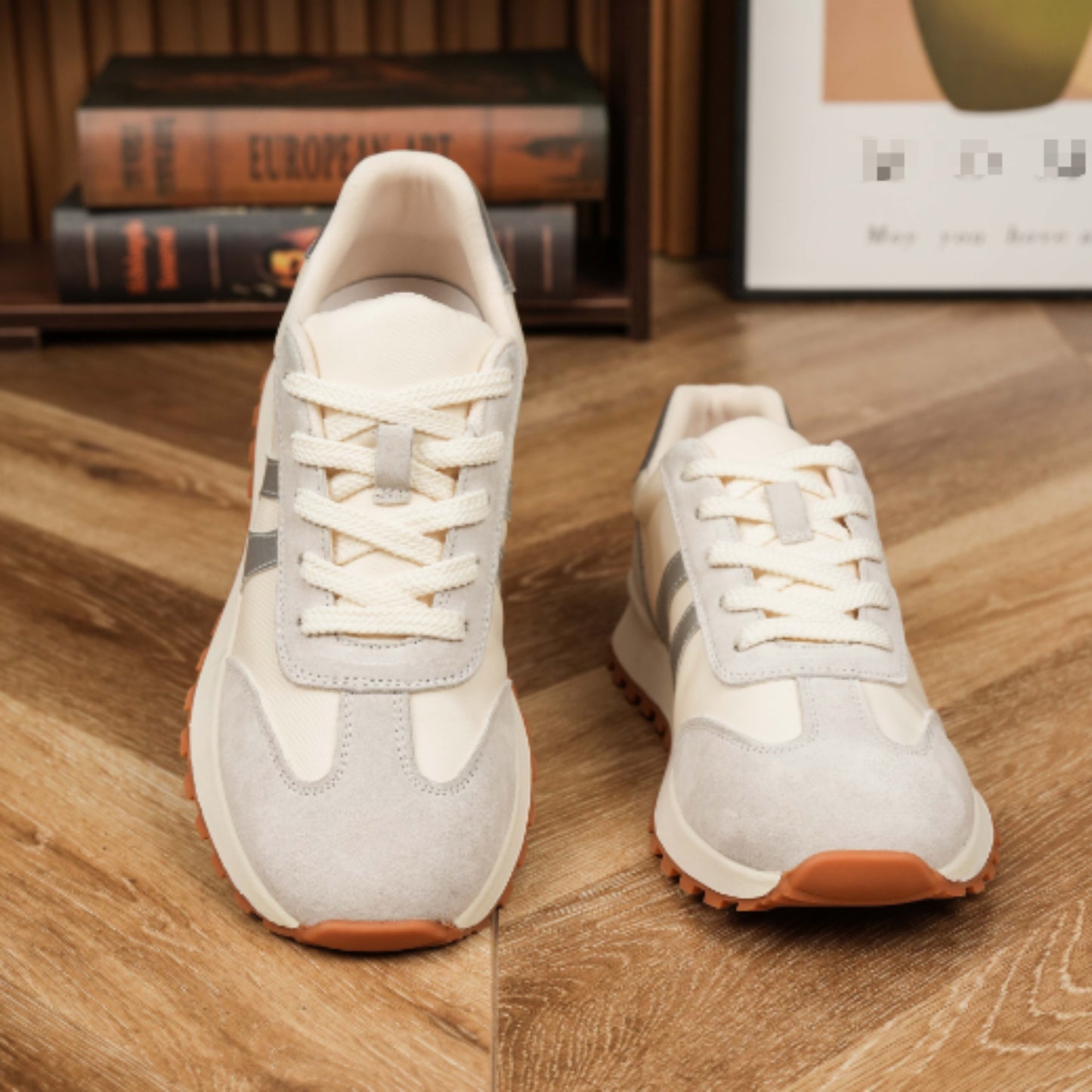 Women's Genuine Leather Chunky Lug Sole Lace Up Running Shoes Casual Designed Fashion Sporty Sneakers AA1127n