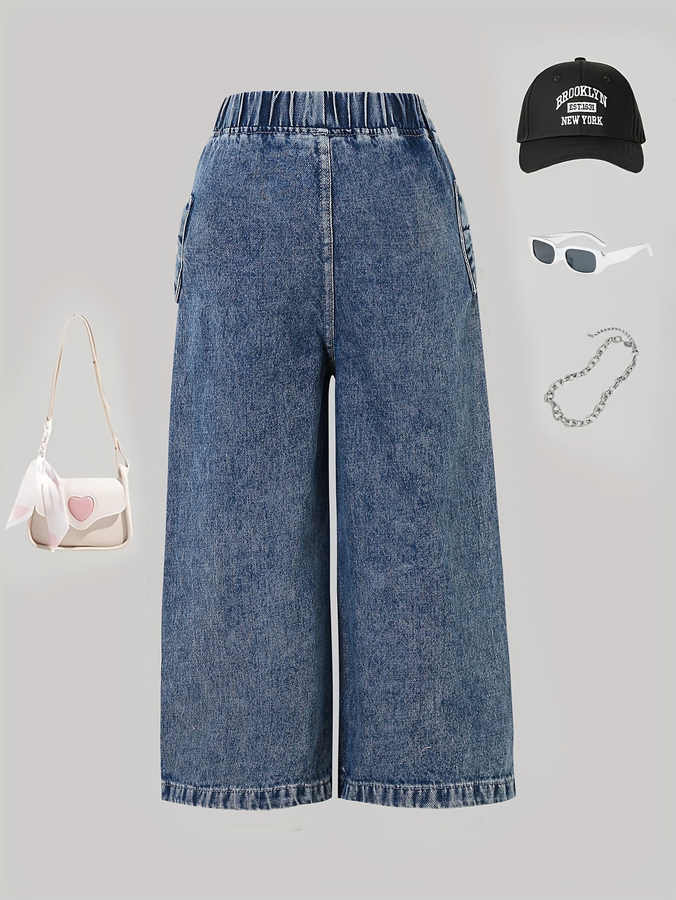 Girls' Fashion Washed Denim Pants for The Autumn 2025 Collection - Loose Fit Wide-leg Jeans, Casual Children's Playwear, Playful Children's Clothing, Classic Wide-leg Jeans, Non-stretch Fabric