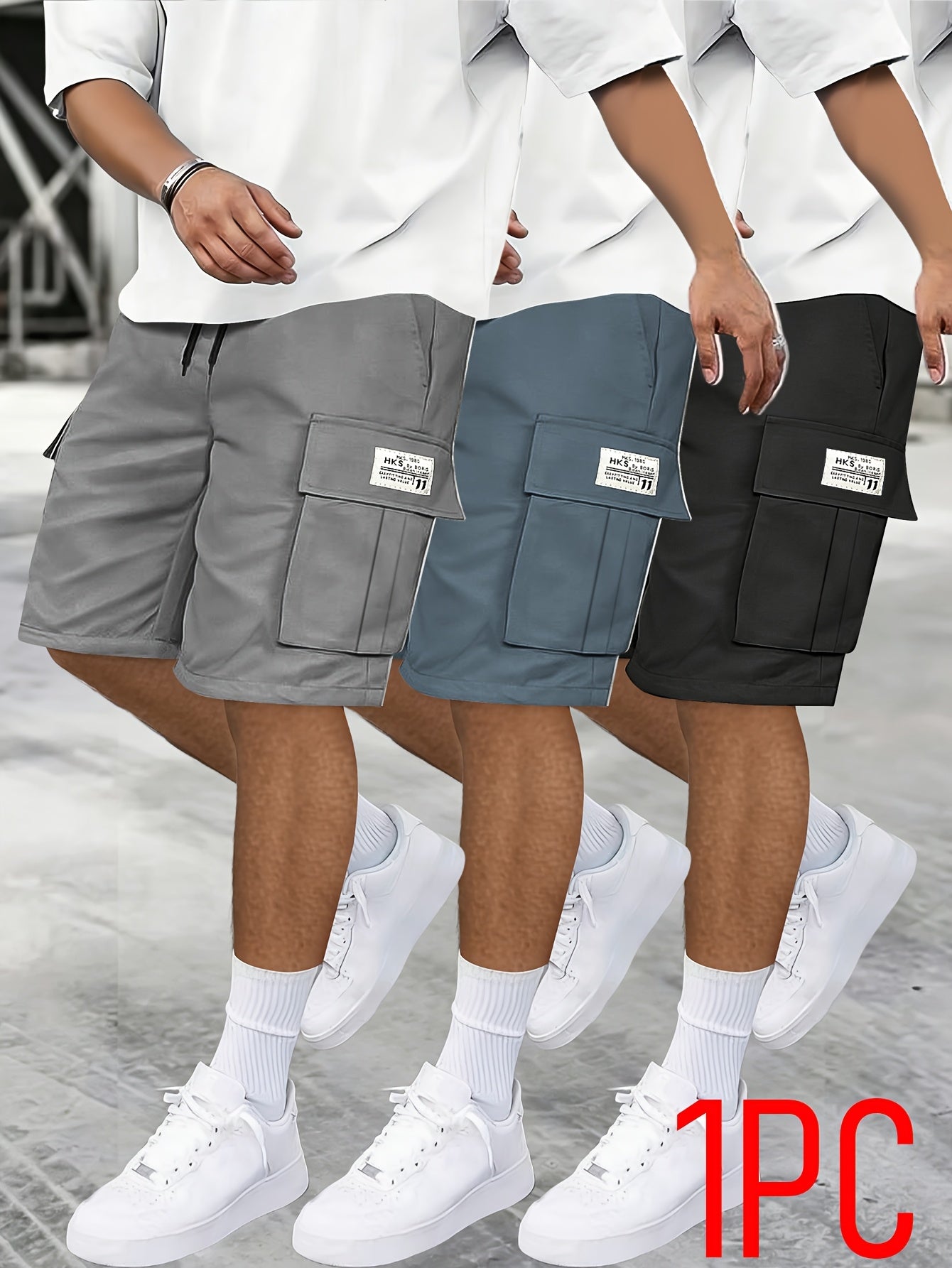 Men's Grey Polyester Cargo Shorts - product view 7