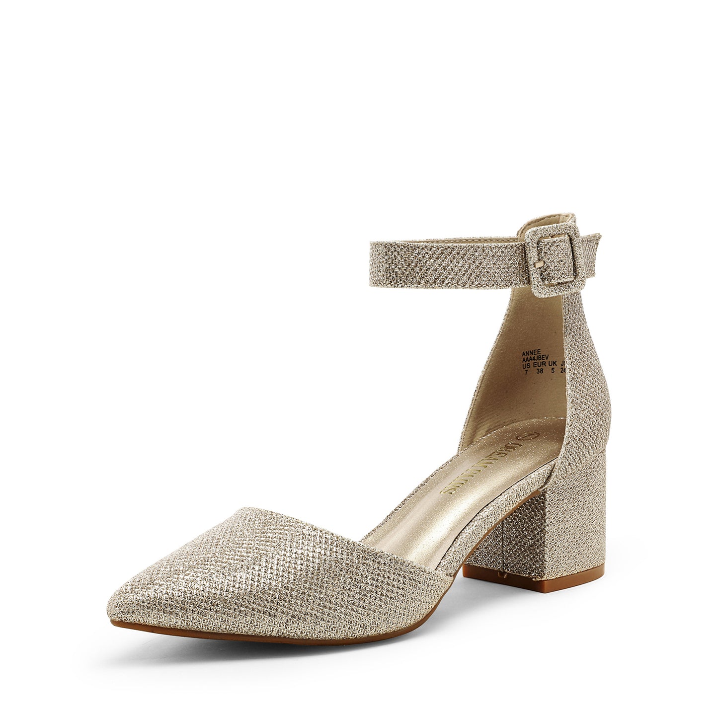 Pointed Toe Low Chunky Heels Pump Shoes Women Pumps with Ankle Strap