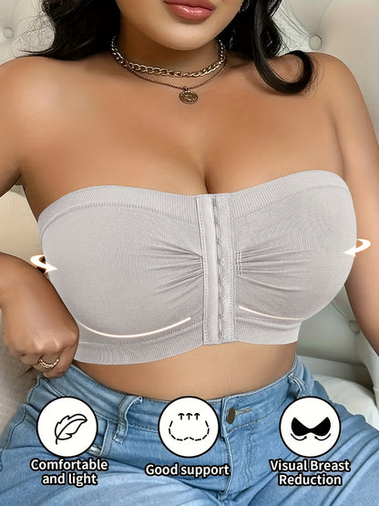 A Strapless Bra for Plus-Size Women Featuring Front Buttons, No Wires, And Designed to Lift And Prevent Sagging, Crafted from a Comfortable And Breathable Blend of Nylon And Elastane