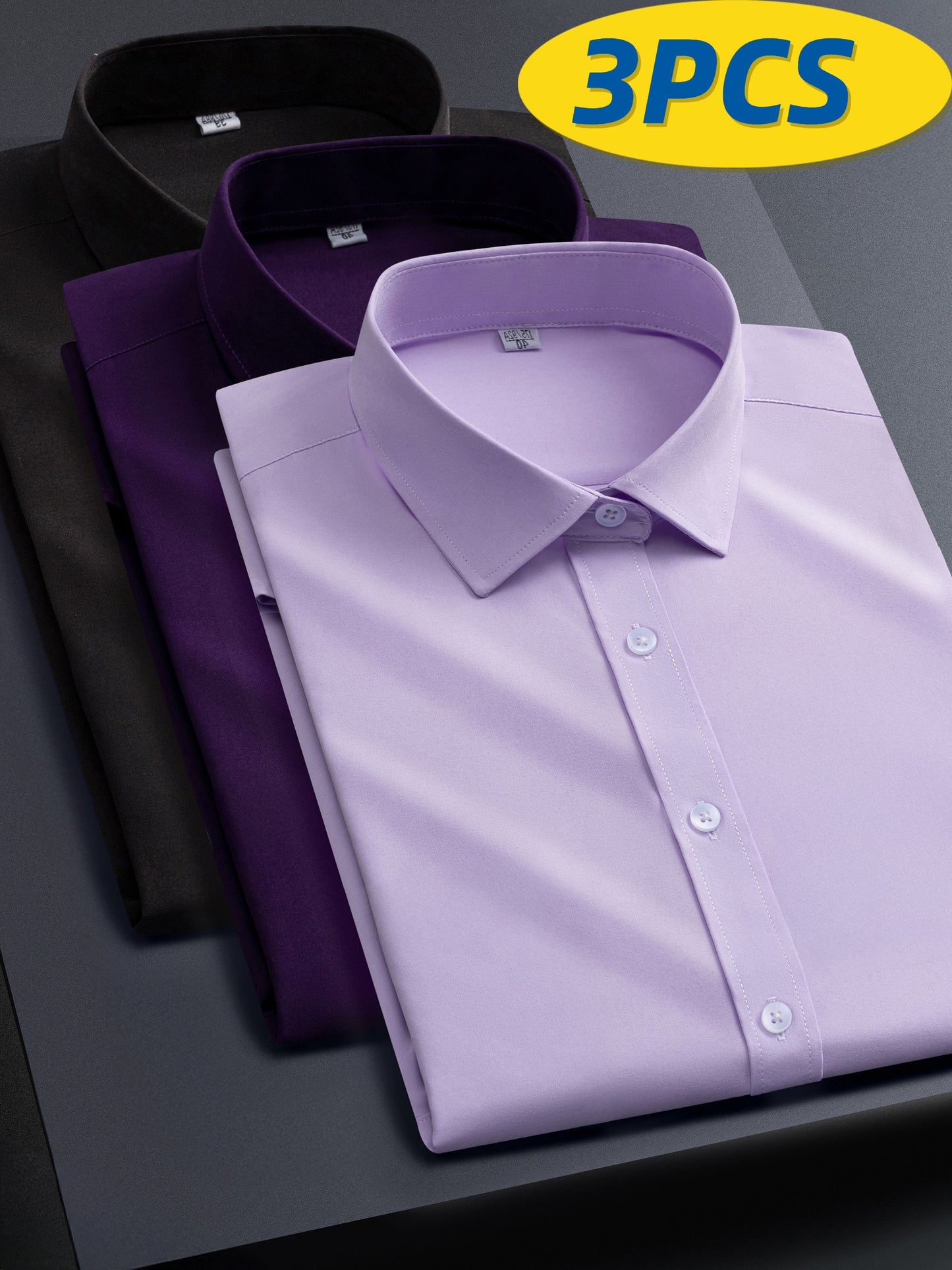 3pcs Men'S Stretch Long Sleeve Business Casual Dress Shirts