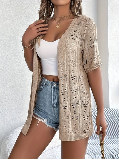 Plus Size, Plus Size Women's Lightweight Lace- Cardigan - Open Front Semi-Sheer Cover-Up with Cut-Out Design, Casual Chic Spring/Summer Beachwear for Vacation & Leisure, Summer Layering Piece | Elegant Cardigan | Elegant Craftsmanship, Lace Cardigan
