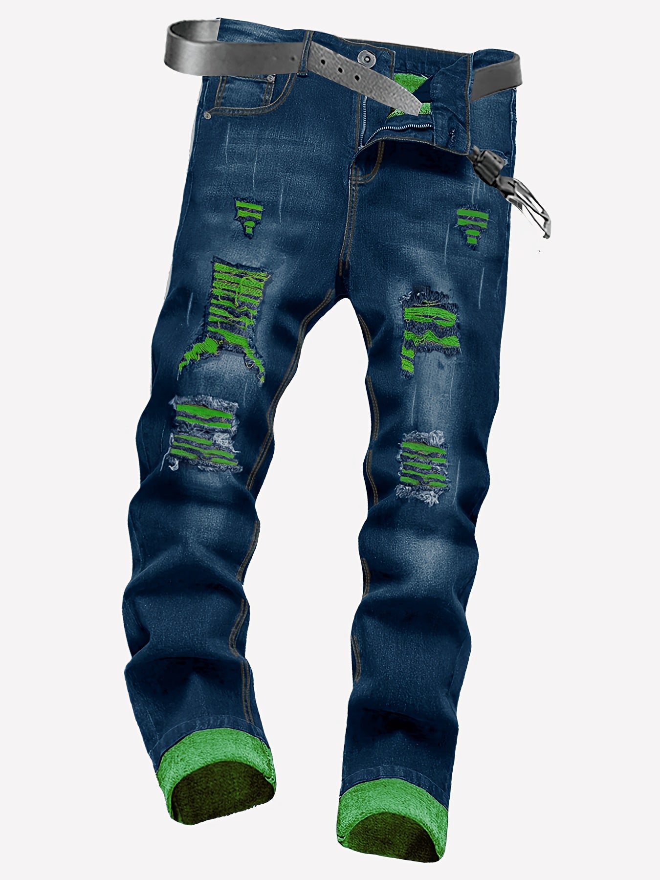 2pcs Men's Slim Fit Distressed Ripped Jeans | Classic Stretch Denim Pants, Trendy Casual Versatile Outfits