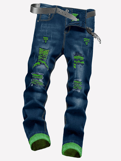 2pcs Men's Slim Fit Distressed Ripped Jeans | Classic Stretch Denim Pants, Trendy Casual Versatile Outfits