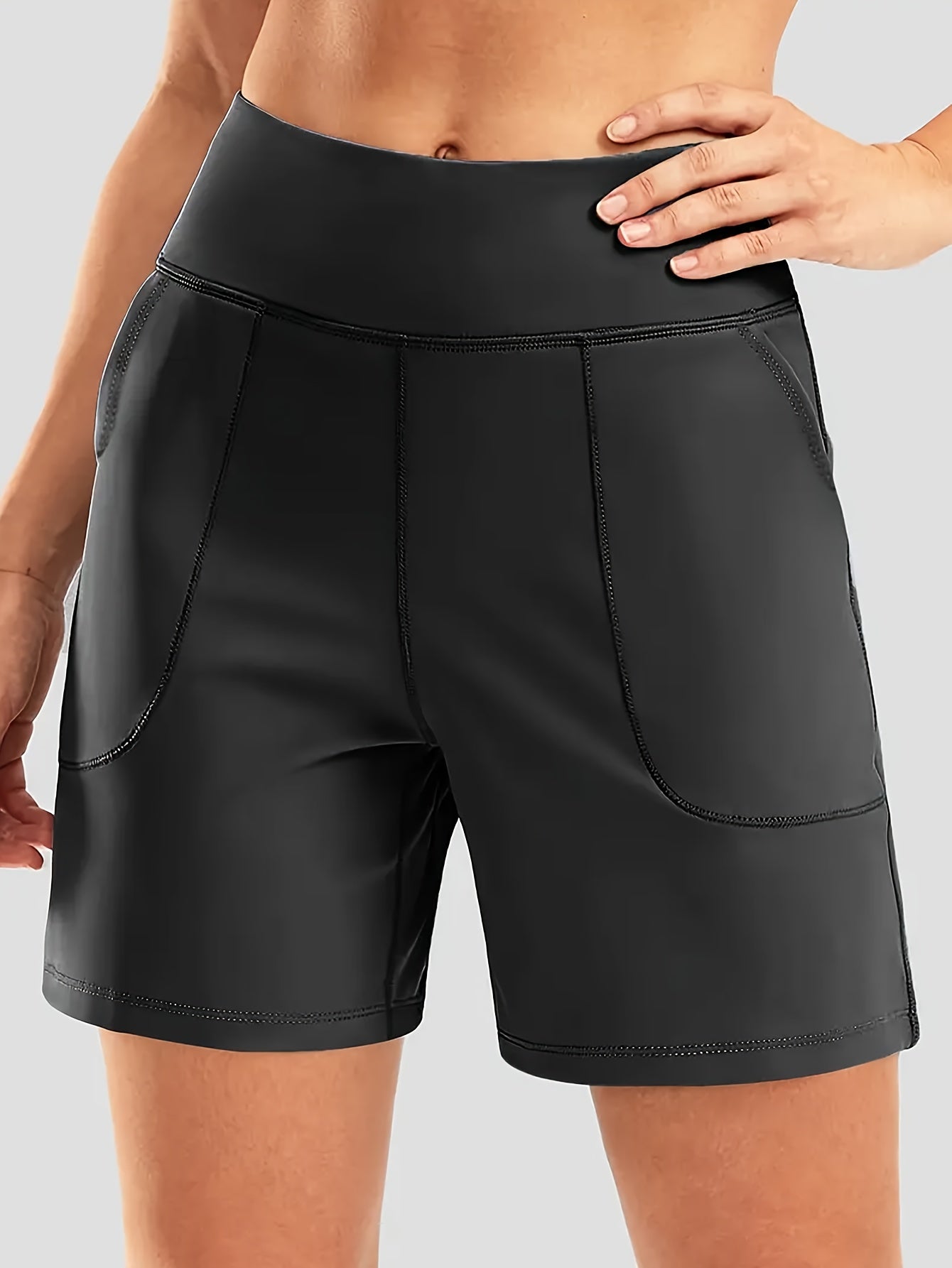1pc Women's Elegant Special Line Sports Fitness Casual Shorts - Breathable Stretch Fabric with Pockets, Regular Fit for Summer Outdoor Running, Hiking & Training, Smooth Texture Apparel, Workout Shorts