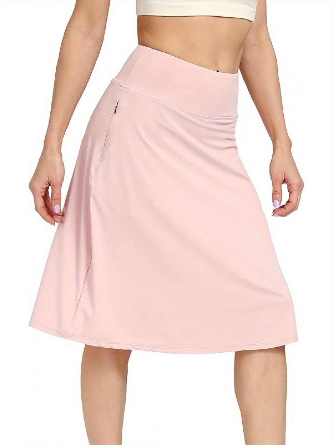 Scacto Women's Office-Ready Midi Skirt- Built-In Shorts, Hidden Drawstring, Zippered Pockets, Business Casual
