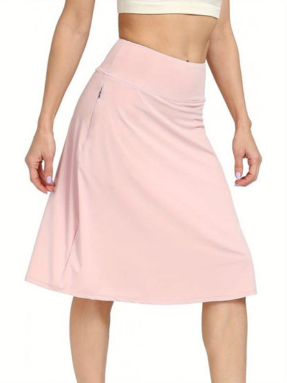 Scacto Women's Office-Ready Midi Skirt- Built-In Shorts, Hidden Drawstring, Zippered Pockets, Business Casual