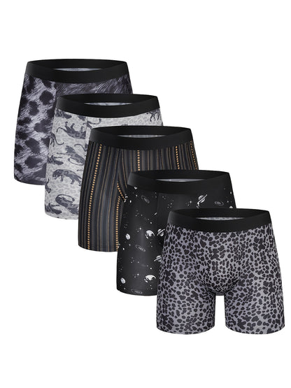 6pcs Random Men'S Comfortable Slim Shaping Underwear - Breathable, Elastic, Quick Drying, Elastic Waistband, Suitable for Spring Sports, Sports, And Casual Wear - Long Boxer Underwear - Soft, Lightweight, And Moisture Absorbing