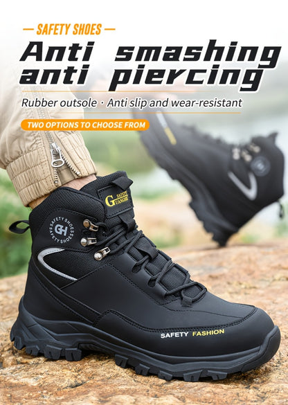 Men's Steel-Toe Work-Style Boots - Rubber Traction Sole and Cushioned Insole