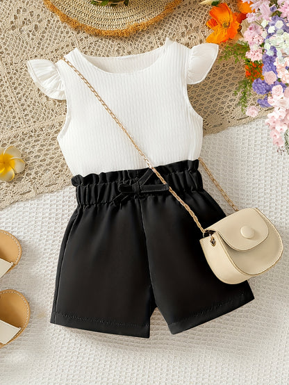 Toddler Girls' Clothing: Cute Baby Girl's Round-neck Sleeveless T-shirt + Shorts Two-piece Set, Little Girl's Summer Casual Set, Perfect for Outdoor