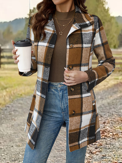 A Long Lapel Single-breasted Checkered Coat with A European And American Style, Unlocking Fashionable Autumn And Winter Outfits