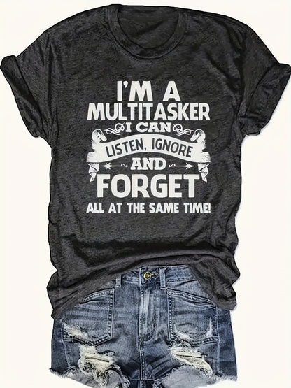 Letter Print Crew Neck T-shirt, Casual Short Sleeve Top For Spring & Summer, Women's Clothing