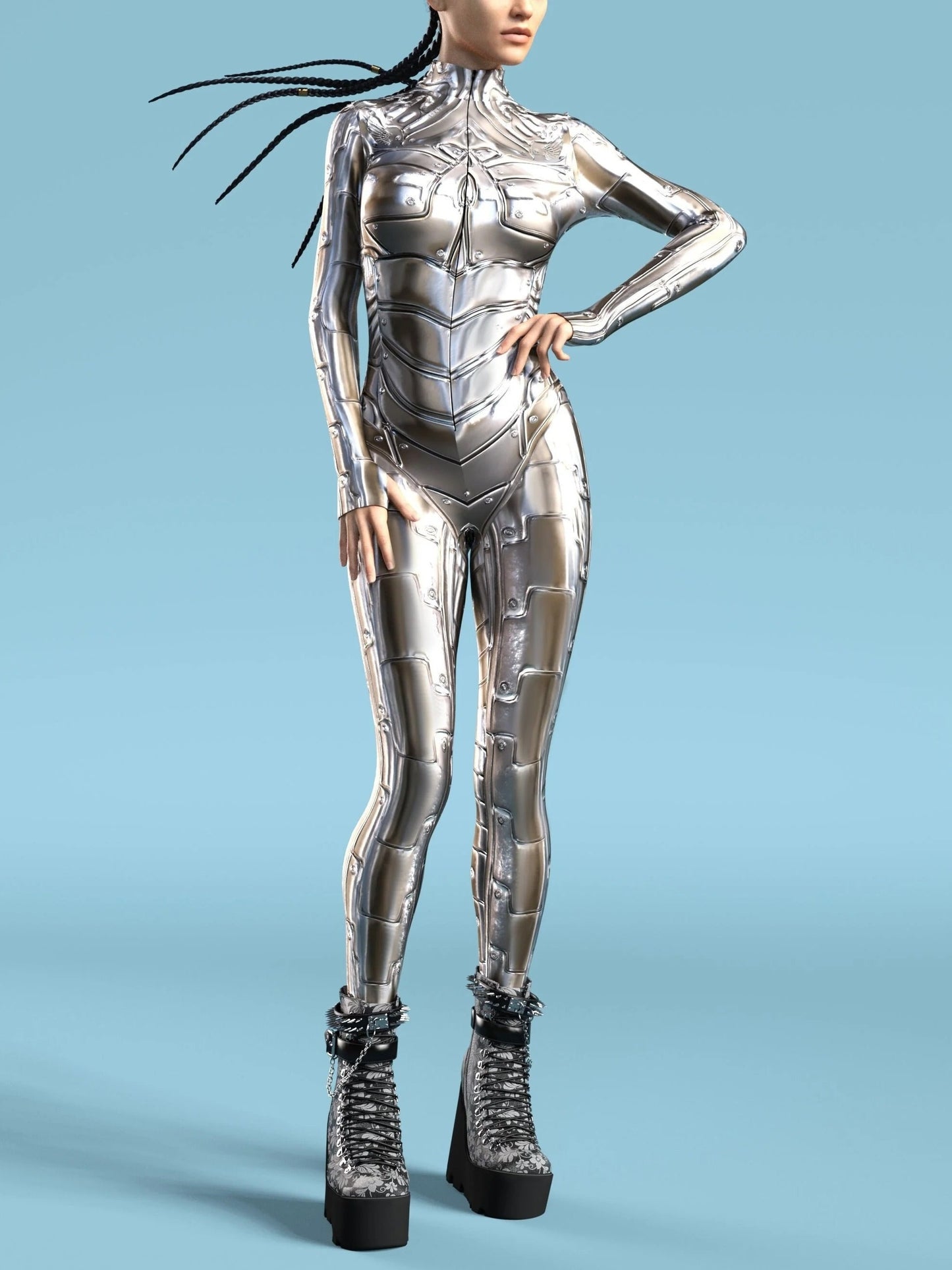 Steel Mecha Suit Spandex Full Body Print Body Suit Yoga Fitness Sportswear Halloween Christmas Costume Adult Party Role Playing Suit