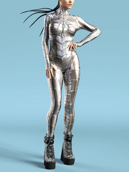 Steel Mecha Suit Spandex Full Body Print Body Suit Yoga Fitness Sportswear Halloween Christmas Costume Adult Party Role Playing Suit