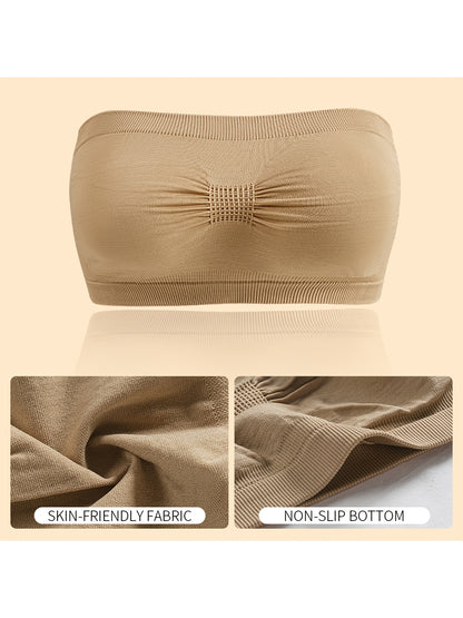 5-Pack Women'S Strapless Push Up Bandeau Bra - Seamless Wireless Stretchy No-Show Solid Color, Cropped Breathable Comfort Bra for Daily Layering & Casual Wear
