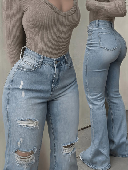 A Pair Of Plus-size Women'S Jeans, Flared Jeans, Slightly Stretchy, Lifts The Hips And Legs, Y2K Style, Fashionable, Casual And Elegant, Suitable For Various Occasions, Street Style, Evening Dates And Parties, Plus-size Jeans, Plus-size Denim.