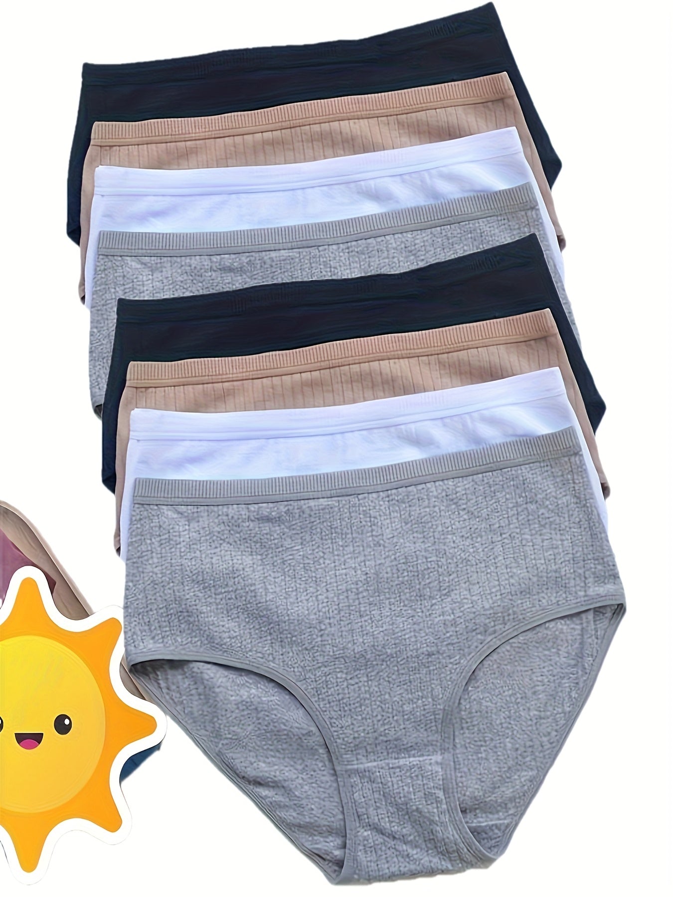 8pcs Of Oversized High Waisted Women's Underwear, 95% 5% Stretch, Breathable, Abdominal Control, Solid Color, Fabric Underwear