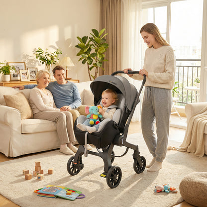 Cochildor Foldable Stroller Portable Travel Carriage with Bidirectional Push (Front/Reverse), Adjustable Canopy & Lightweight - Foldable for Airplane, Public Transport - Newborn Stroller, Frame