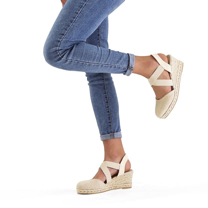 A Pair of Women's Sandals with Wedge Heels, Closed Toes, Hand-stitched Details, Invisible Height-increasing Design, Lightweight, Stylish, Comfortable, Soft, Sweet, and Elegant -perfect for Weddings, Casual Attire, and Parties., Women Shoes