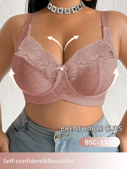[Plus-Size Comfortable Bra] Lace-Spliced Plus-Size Women's Bra, No Underwire, Casual And Comfortable, with a Beautiful Back Design, Thin And Suitable for