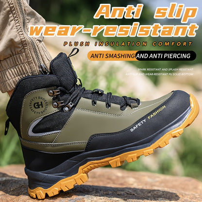 Men's Heavy-Duty High-Quality Work Boots with Steel Toe - All-Terrain Traction Rubber Sole, Cushioned Insole and Arch Support - Four-Season Construction, Industrial, Farm and Outdoor Boots - Ideal for Construction, Warehousing, Gardening, Hiking