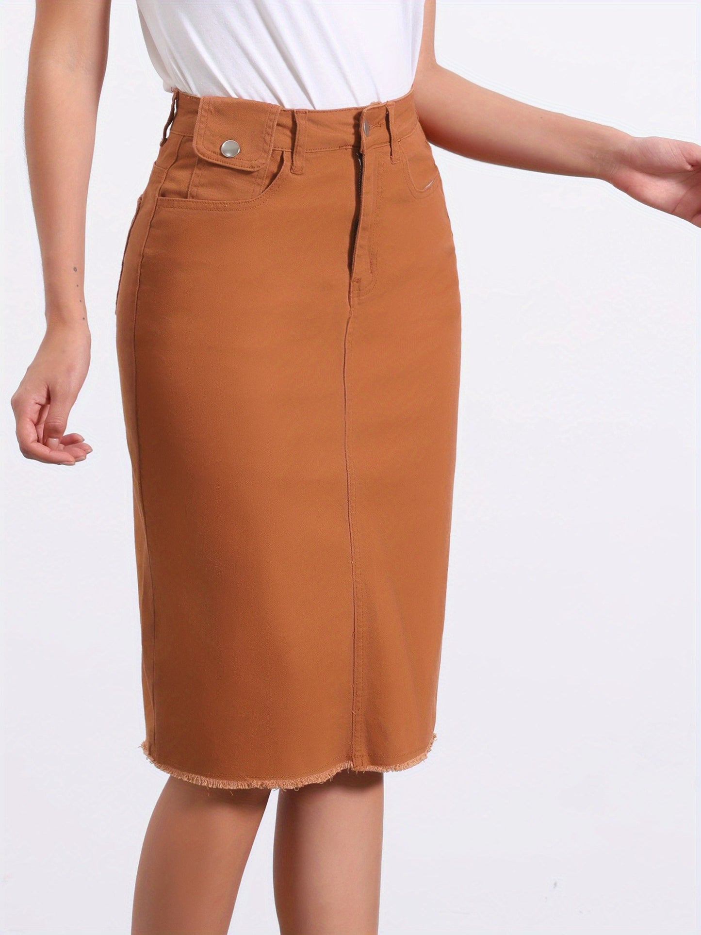 Women's Casual Jean Skirt High Waist Back Slit Stretch Denim Skirts