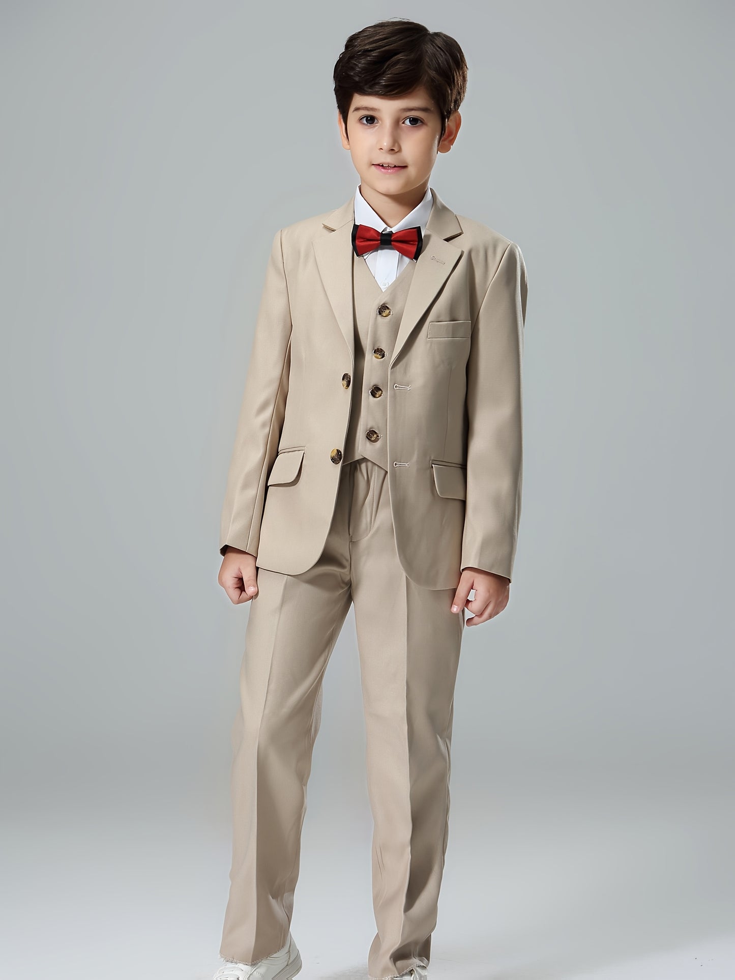 NIMBLE Boys Formal Suit Set Jacket Vest Trousers 3pcs 3-13Y Children Party Clothes Host Wedding Available In Four Colors Blue Black Khaki Navy Blue