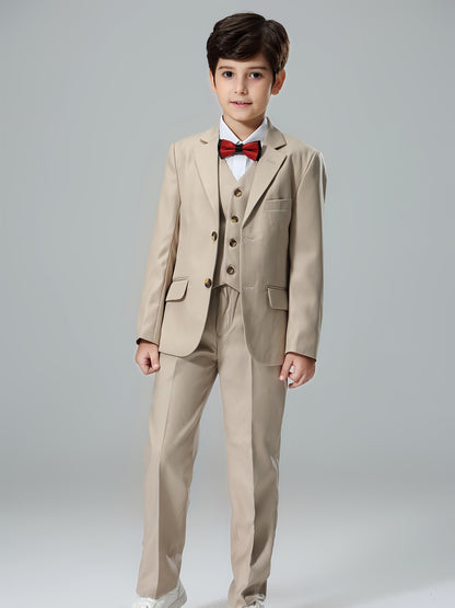 NIMBLE Boys Formal Suit Set Jacket Vest Trousers 3pcs 3-13Y Children Party Clothes Host Wedding Available In Four Colors Blue Black Khaki Navy Blue