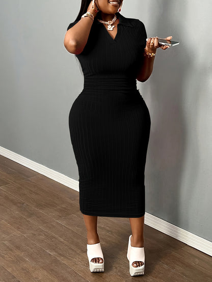 [Sexy Bodycon Dress] Sexy Summer Bodycon Dress | Women's Neck Casual Short Sleeve Basic Pencil Midi Club Dresses