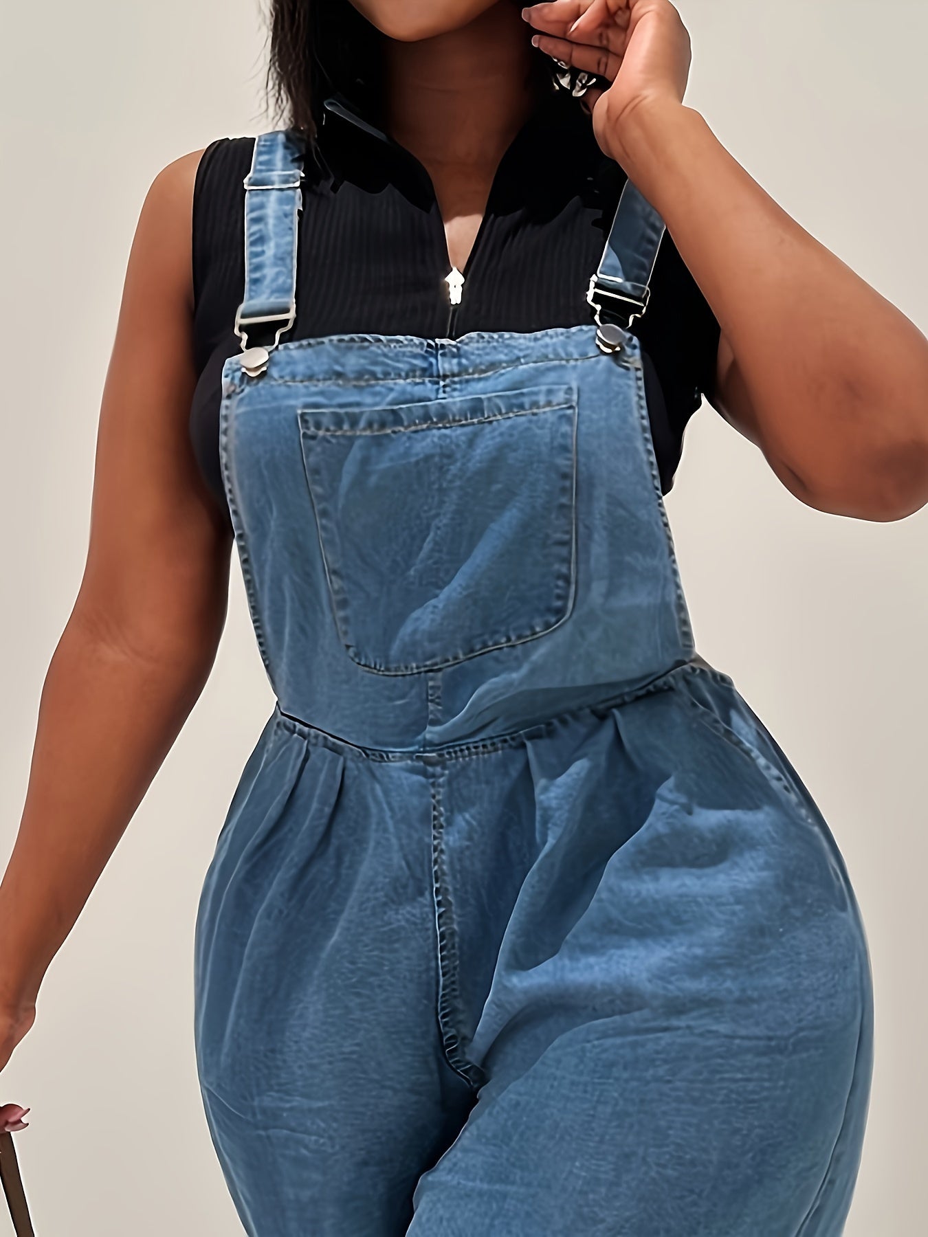 Women's Denim Overalls - Loose-Fit Sleeveless Casual Style With Side Pockets, Wide-Leg Jumpsuit Dungarees