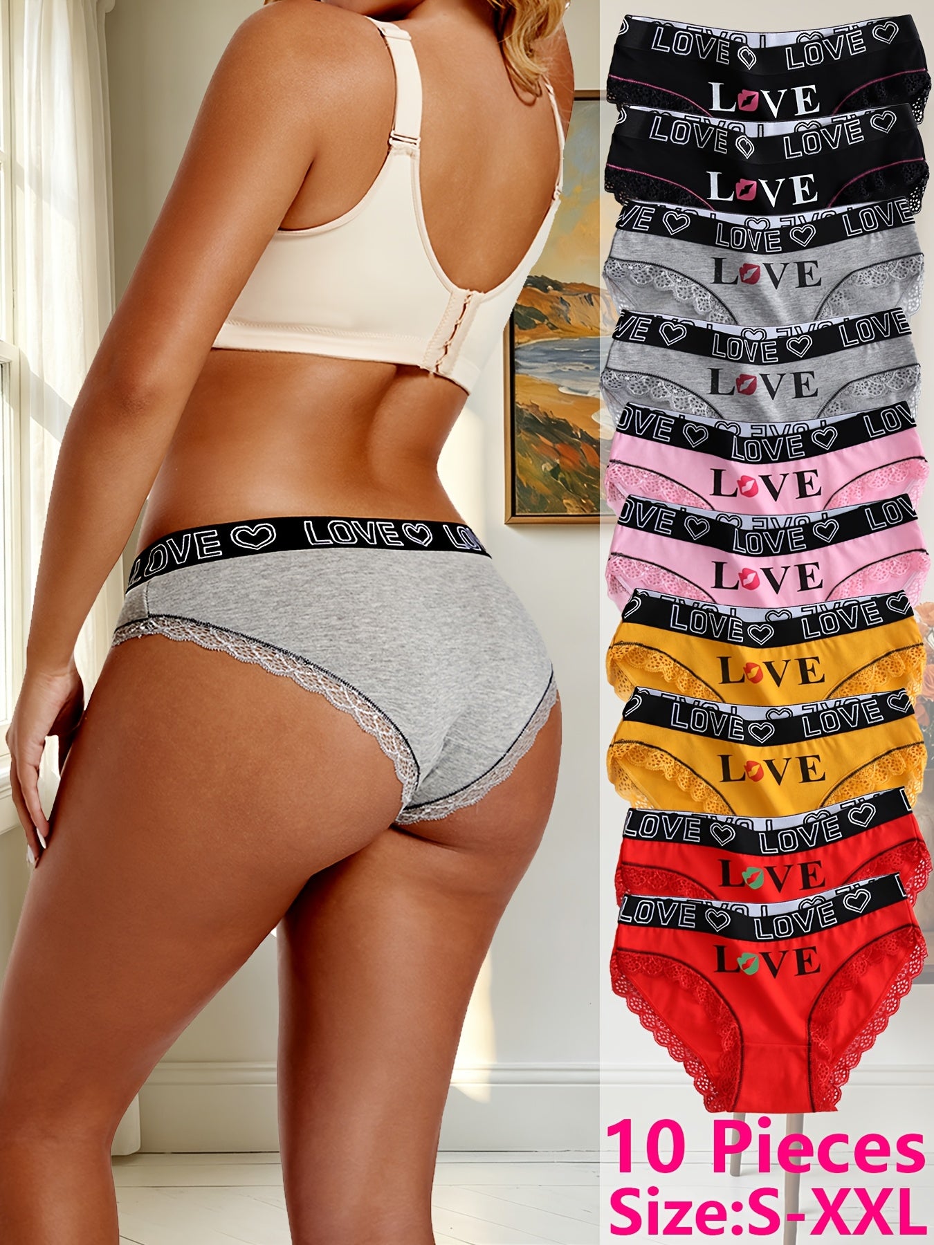 10pcs New Style Fashionable Trendy Elegant Comfortable Breathable Side Soft Fitting Snugly Elastic Skin-Friendly Yoga Fitness Sports Home-Wear Women'S Underwear