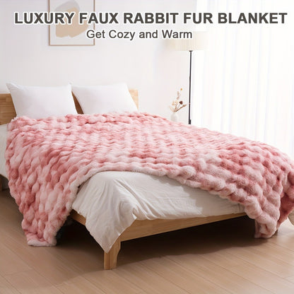 3D Faux Rabbit Fur Fleece Blanket - Double-Sided All-Season Throw