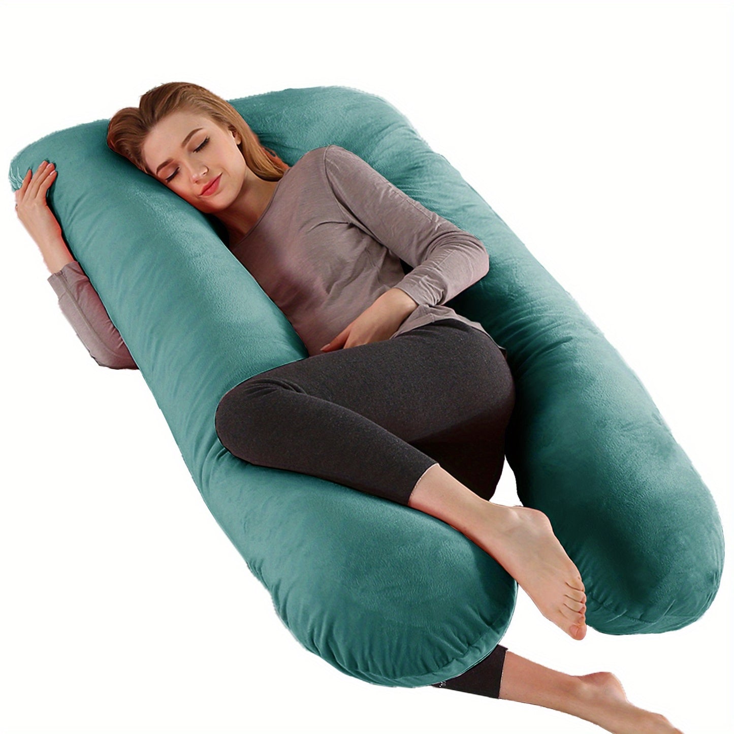 43-Inch Cooling J-Shaped Pregnancy Pillow - Washable Cooling Velvet Cover