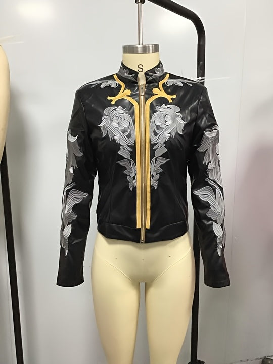 Western Floral Embroidery Zipper Jacket
