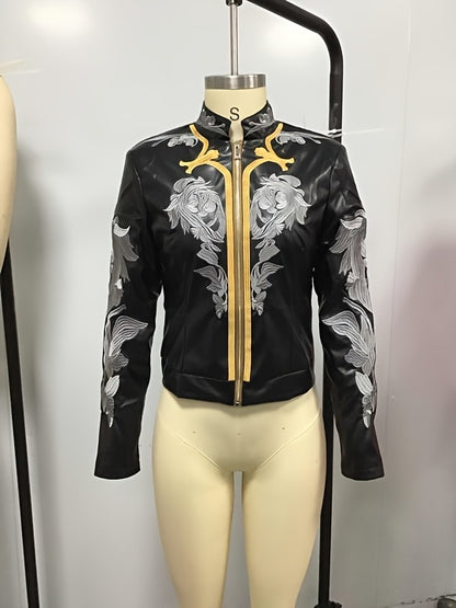 Western Floral Embroidery Zipper Jacket