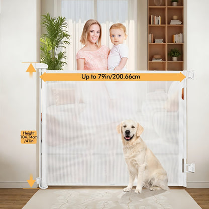 Retractable Mesh Safety Gate - 33/41 Inch Tall - Hardware-mounted expandable mesh design