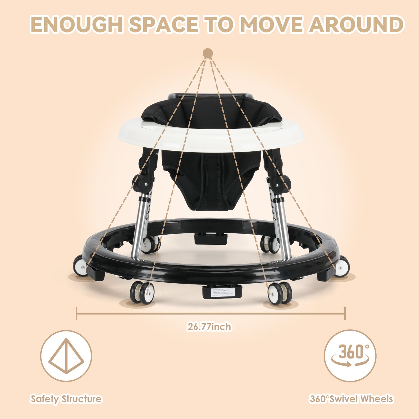 Baby Walker Foldable with 9 Adjustable Heights, Baby Walkers and Activity Center for Boys Girls Babies 6-12 Months, Baby Walker and Bouncer Combo with Wheels Portable Anti-Rollover, Mother's Choice