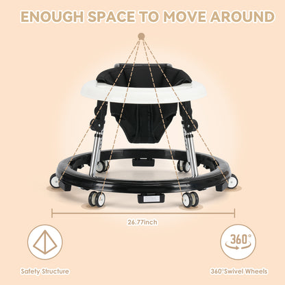 Baby Walker Foldable with 9 Adjustable Heights, Baby Walkers and Activity Center for Boys Girls Babies 6-12 Months, Baby Walker and Bouncer Combo with Wheels Portable Anti-Rollover, Mother's Choice