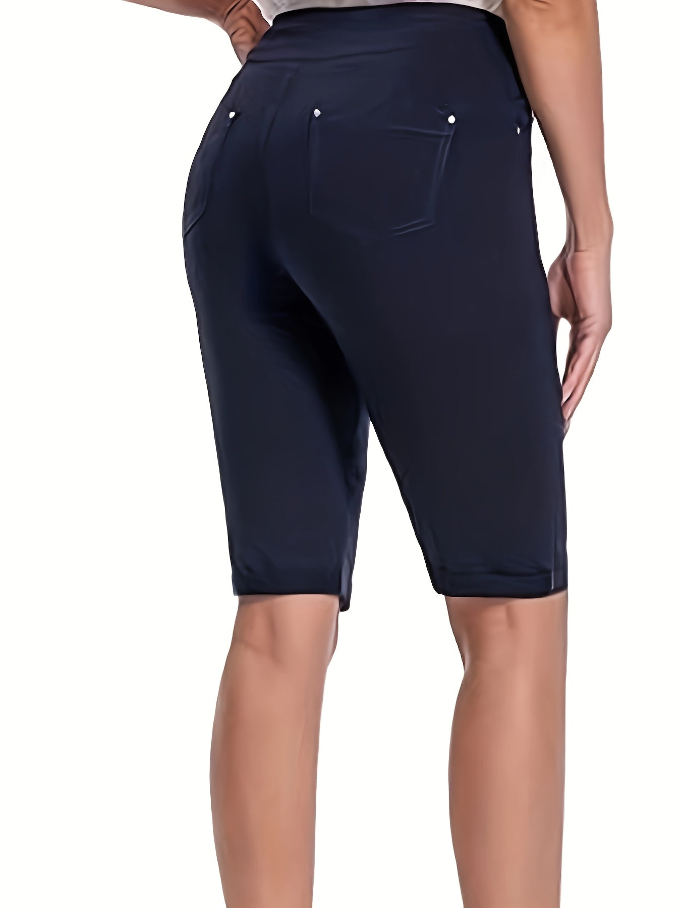 Women's Stretchy Pull On Bermuda Shorts High Waist Office to Vacation Pants, Non See Through Fabric, Machine Washable with 5 Pockets & Cuffed Hem for Everyday, Formal Events Elegant Casual All Season Shorts