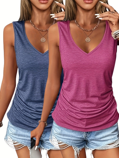 European And American Fashion , Two-piece , Casual , Printed V-neck Pleated Sleeveless Vest , 2025