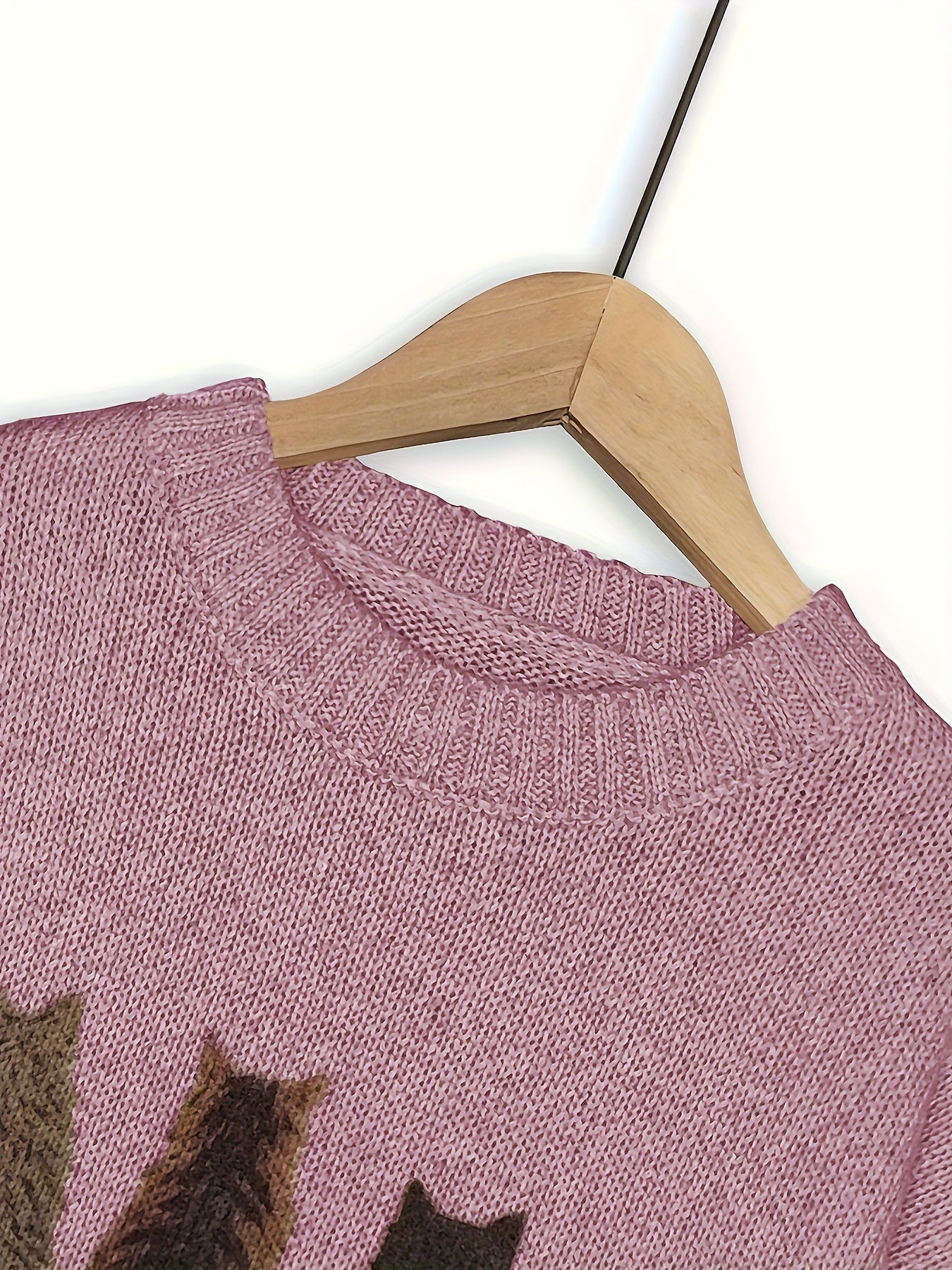 [Cozy Cat Sweater] Cozy Cable Sweater with Playful Cat Print | Women'S Beige & Brown, Loose Fit, Long Sleeve, Round Neck, Casual Spring And Autumn Top Ropa De Mujer Promotion Local Warehouse Discount