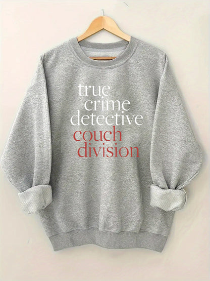 True Crime Detective Couch Division Alphabet Print Code | Crew Neck Sweater, Casual Style, Long Sleeve, Fall/Winter Season