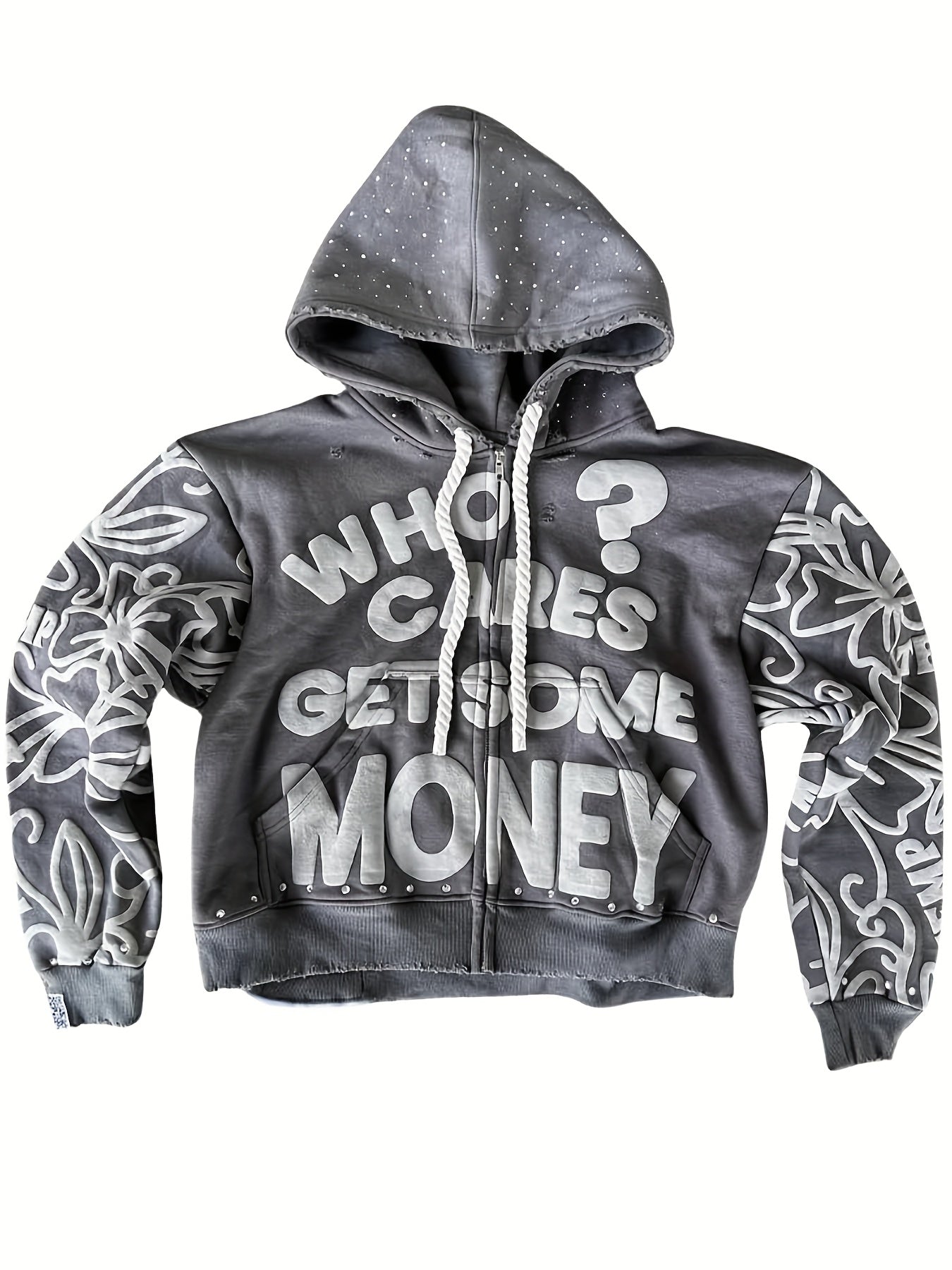 Couple Matching Y2K Letter Print Destroyed Hoodie | Unisex Oversized Zip Up Or Pullover Sweatshirt | Harajuku Hip Hop Streetwear Hoodie for Men And Women | Trendy Casual Autumn Winter Fashion Outerwear | Loose Fit Graphic Jacket Top