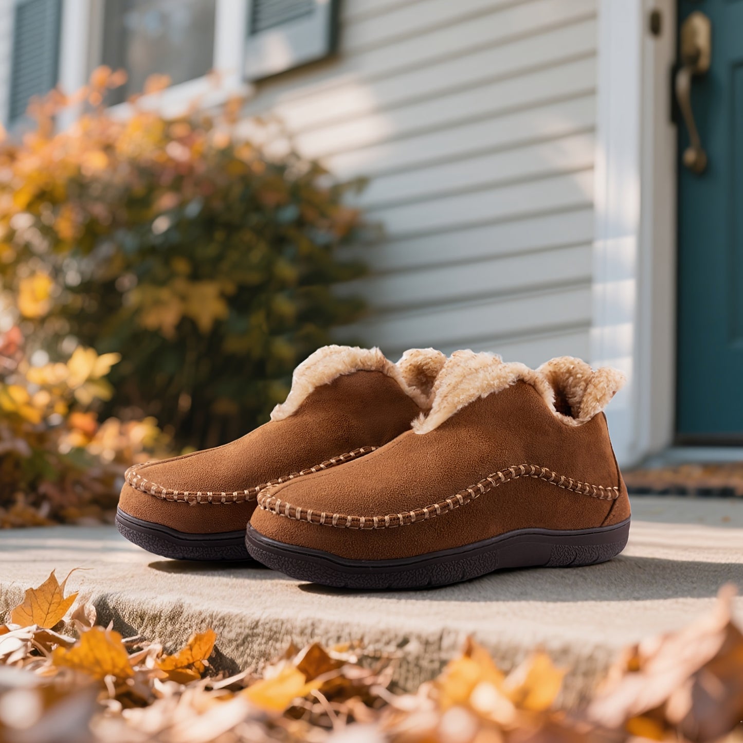 [Cozy Memory Foam Slippers] Wish Men's Moccasin Bootie Slippers with Cozy Memory Foam, Winter Warm Fuzzy Indoor Outdoor House Shoes