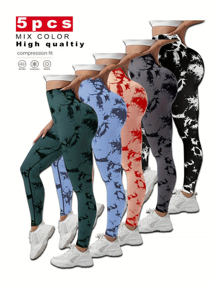 Women'S Tie Dye Yoga Pants High Waisted Scrunch Butt Workout Leggings Soft Stretchy Butt Lifting Tummy Control Yoga Leggings For Gym Running Fitness