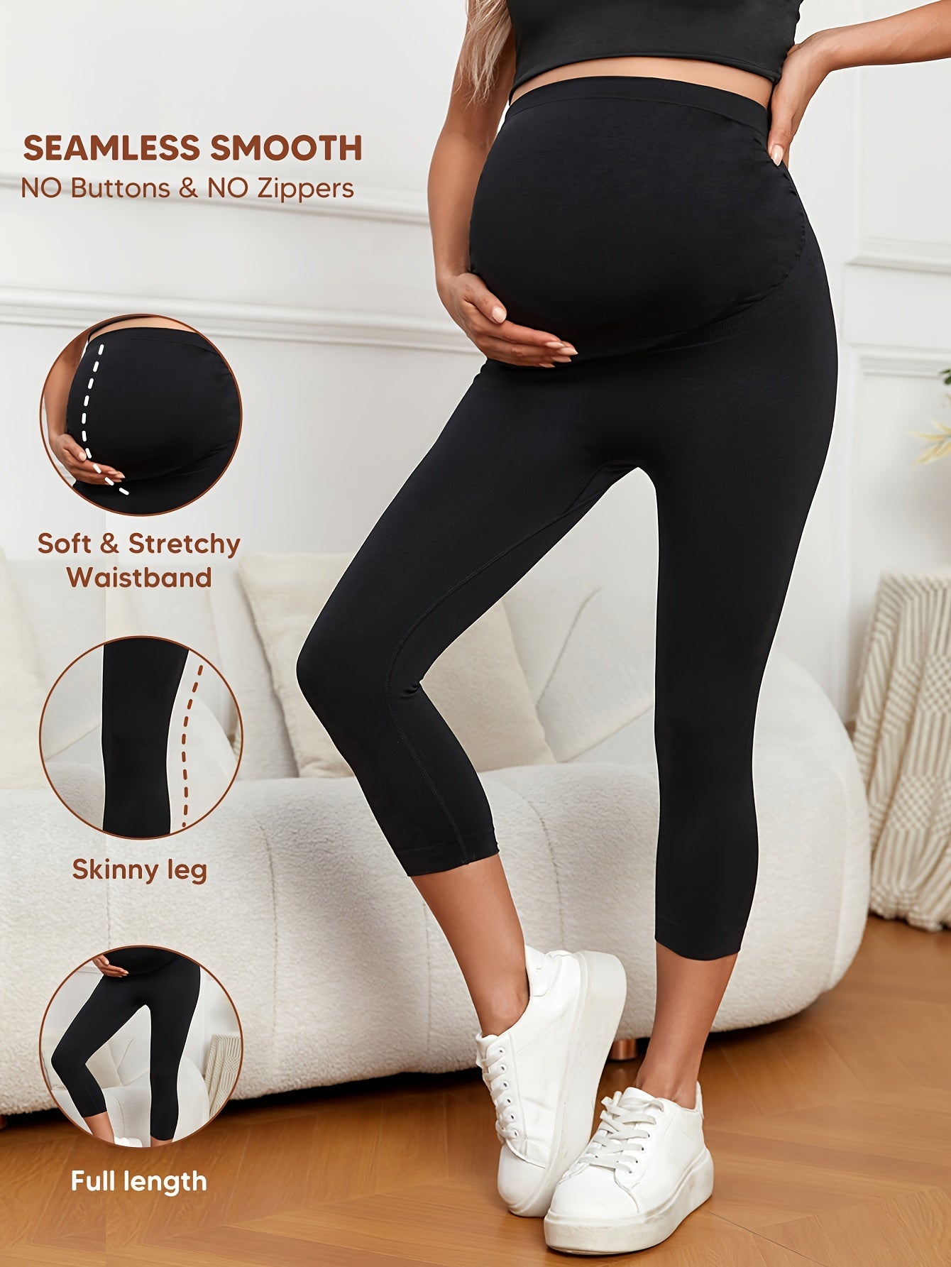 High-Waisted Leggings for Pregnant Women, Designed for Tummy Support, Featuring a Stylish Casual Slim Fit, Perfect for Sports And Yoga, with Excellent Stretch And a Butt-Lifting Effect, Suitable for Pregnancy And Maternity Wear.