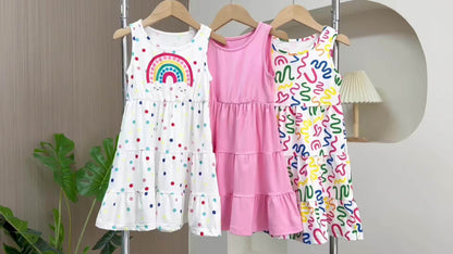 3pcs Summer Girls 8 Years Sleeveless Dress Holiday Gift Party Teenage Dresses Children Casual Dressy Pop Girls Dress 10 Years Chic Peplum Casual Skirt Sleeveless Suspenders