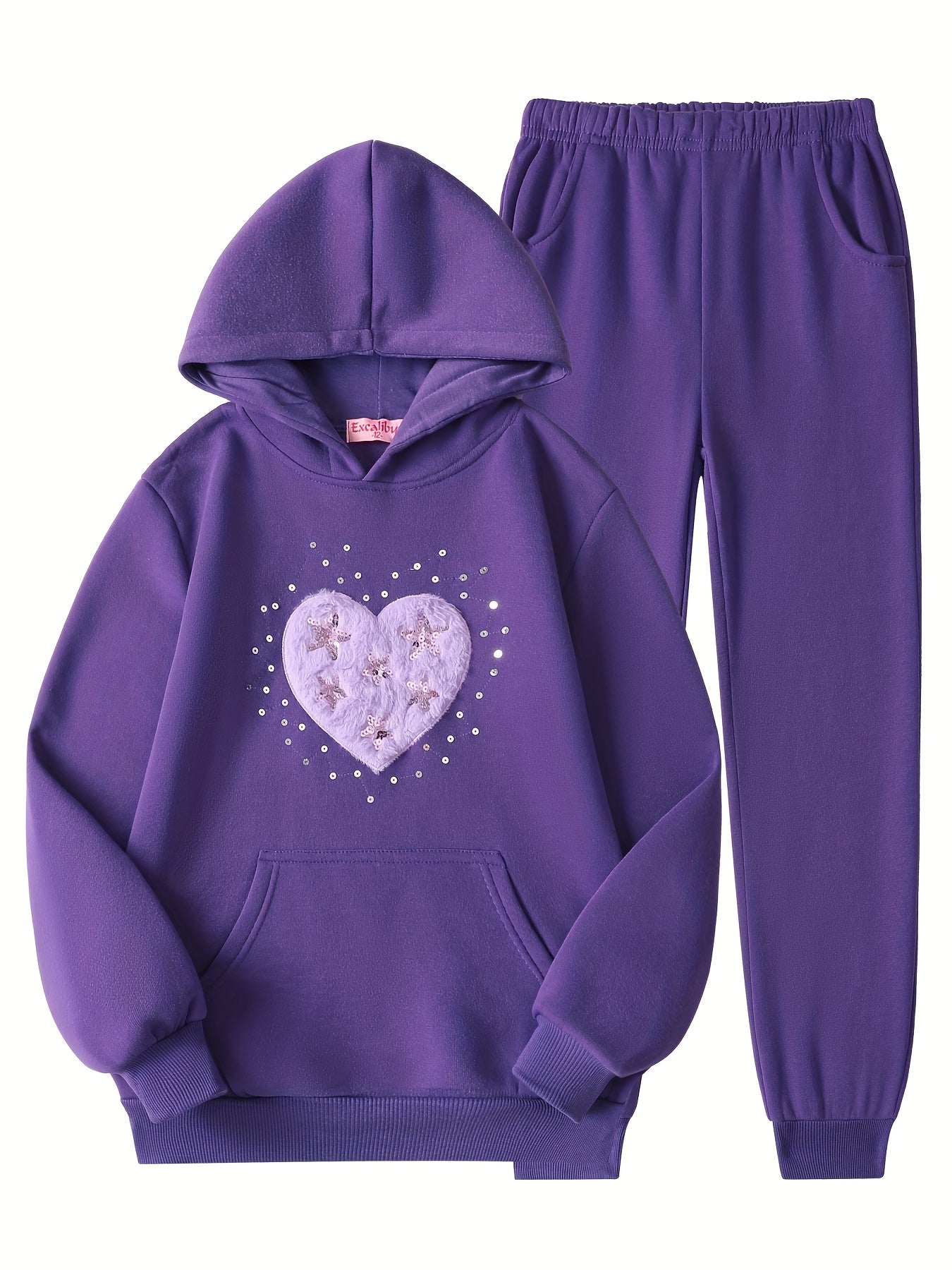6pcs 3 Sets New Fall And Winter Girls' Velvet Thickened Hooded Sweatshirt Printed with Love Flowers And Roses Korean Fashion Combination, Suitable for Outdoors, Perfect for Outdoor